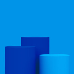 3d blue cylinder podium minimal studio background. Abstract 3d geometric shape object illustration render. Phantom blue color.Display for technology Innovation product.