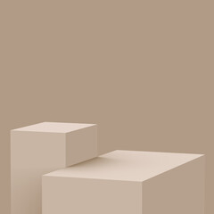 3d brown creamy stage podium scene minimal studio background. Abstract 3d geometric shape object illustration render. Display for cosmetic fashion product. Natural color tones.