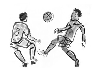 Silhouettes of football players on a white background.