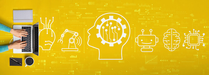 Future technology concept with person using a laptop computer