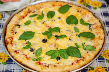 pizza with cheese and olives
