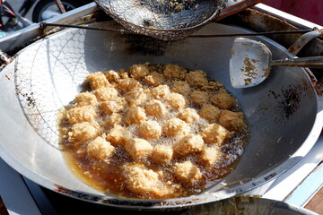Gorengan is a typical snack from Indonesia. Usually consists of tempeh, tofu, cassava, or bananas. This food is usually sold by street vendors at cheap prices.
