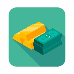 Gold Bar and Dollar icon vector isometric. Flat style vector illustration.