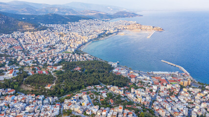 Naklejka premium Aerial view the city of Kavala in northern Greek.
