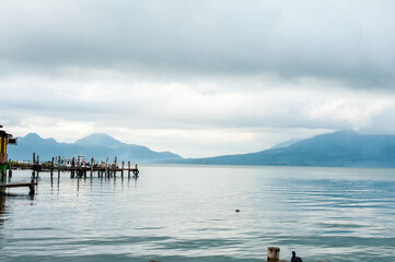 Small docks on the shore of Lake Atitlan