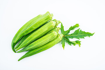 Fresh vegetable okra on white background
