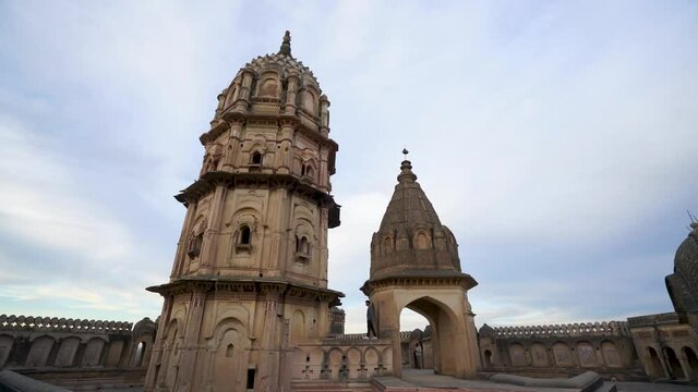 Ancient Ruins Of Lakshmi Narayan Temple In Orchha, Madhya Pradesh, India - A UNESCO World Heritage Site - wide shot