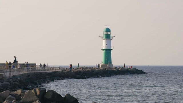 Impressions of the beach in Warnem&uuml;nde Warnemuende near Rostock on a beautiful summer evening in Germany, Europe