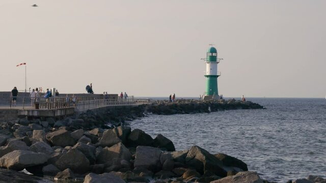 Impressions of the beach in Warnem&uuml;nde Warnemuende near Rostock on a beautiful summer evening in Germany, Europe