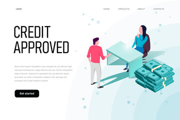 Credit approved isometric illustration concept. landing page template.