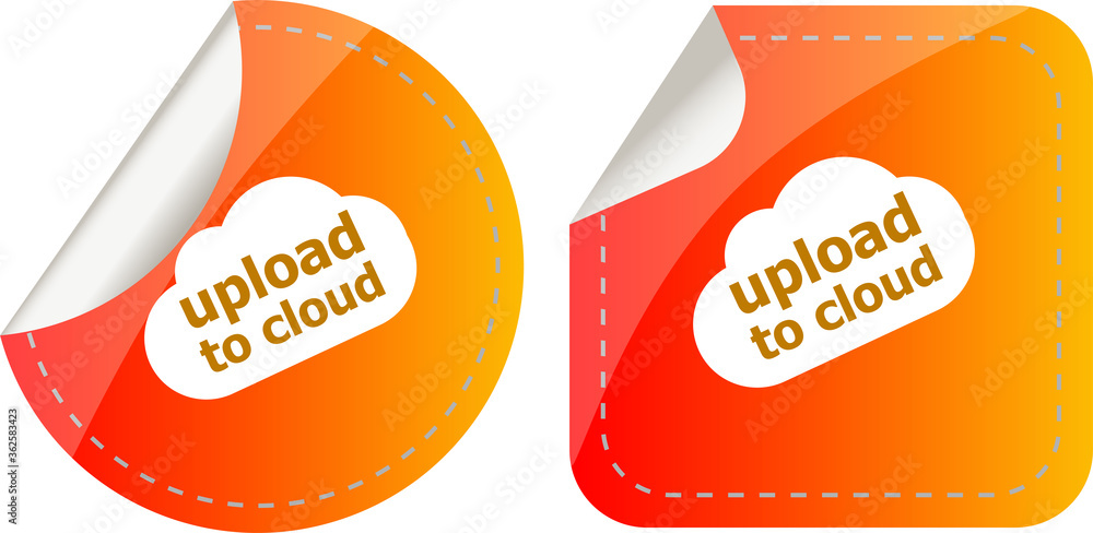 Poster stickers label set business tag with upload to cloud word