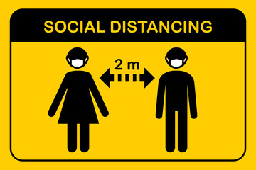 Icon new normal and social distancing. People standing Keep Safe Distance 1-2 meter.