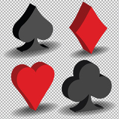 3d suits of playing cards. Isolated vector objects on a transparent background. EPS 10