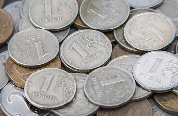 Background of Ruble coins close-up