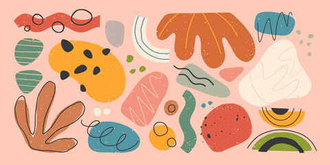 Bundle of vector colorful hand drawn organic shapes,doodles,elements and textures.Trendy contemporary design perfect for prints,flyers,banners,fabric ,invitations,branding design,covers and more.