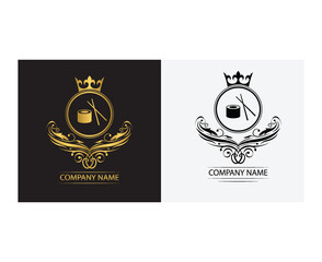 sushi logo template luxury royal  restaurant vector company  decorative emblem with crown  