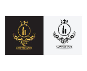 cosmetics logo template luxury royal vector lipstick company  decorative emblem with crown  