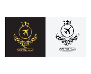 airline logo template luxury royal vector travel company  decorative emblem with crown  