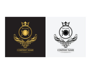 restaurant logo template luxury royal food  vector company  decorative emblem with crown  