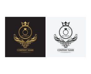 jewelry logo template luxury royal vector ring company  decorative emblem with crown  