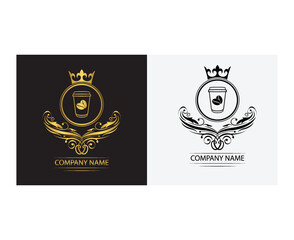 coffee logo template caffeine luxury royal vector company  decorative emblem with crown  