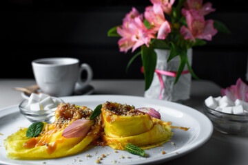 juicy pancakes with apple jam