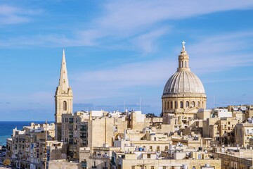 Fototapeta na wymiar View Of Cathedral In City Against Sky,panoramic View Of City Against Sky ,malta Valletta Europe