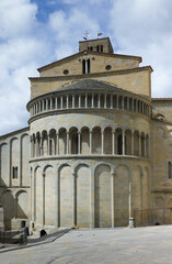Piazza Grande in Arezzo is a trapezoidal, slightly sloping square with the apse of the church of...