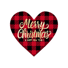 Cage heart with Merry Christmas lettering inscription. Design tag or card isolated on white background. Vector stock illustration Red on black color