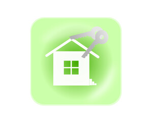 icon, house logo and keys in a green square
