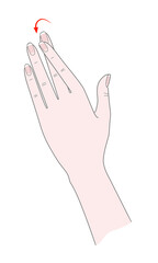 Exercise for the joints of the hand. Woman's hand with crossed forefinger. Isolated on a white background.