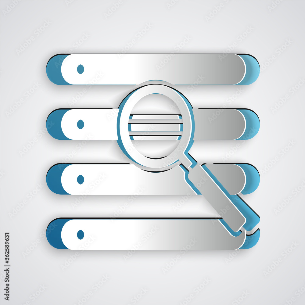 Poster paper cut search in a browser window icon isolated on grey background. paper art style. vector illus