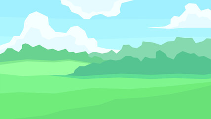 Obraz na płótnie Canvas vector illustration, abstract landscape, forest, trees, plain, glade, cloudy sky