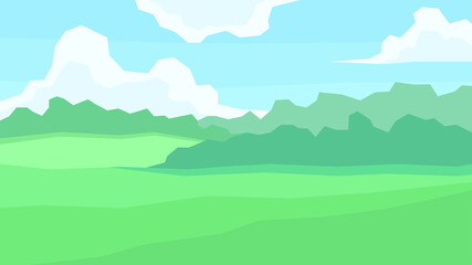 vector illustration, abstract landscape, forest, trees, plain, glade, cloudy sky