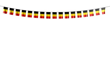 pretty day of flag 3d illustration. - many Belgium flags or banners hanging on string isolated on white