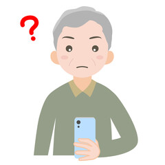 スマホを見て疑問を感じている男性4_線なし