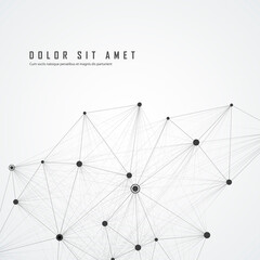 Abstract vector molecule with dots and lines of black color which is on the right on white background