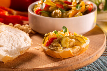 Cooking of zucchini salad with vegetables , tomatoes, pepper, olive and vegetable oil.