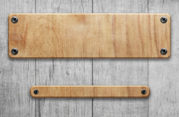 wood plates with rivets on wooden white background 3d illustration