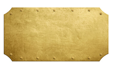 Fototapeta premium Gold metal plate with rivets on white background 3D illustration
