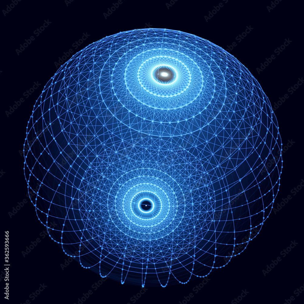 Poster Global network connection. Globe with dots and lines. Scattered points and lines composed of spheres.