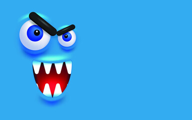 vector blue funny monster face. cartoon monster happy face for kids background or greeting cards