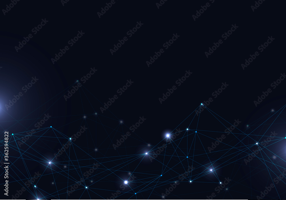 Aufkleber abstract vector glowing bright molecules with dots and lines on blue background