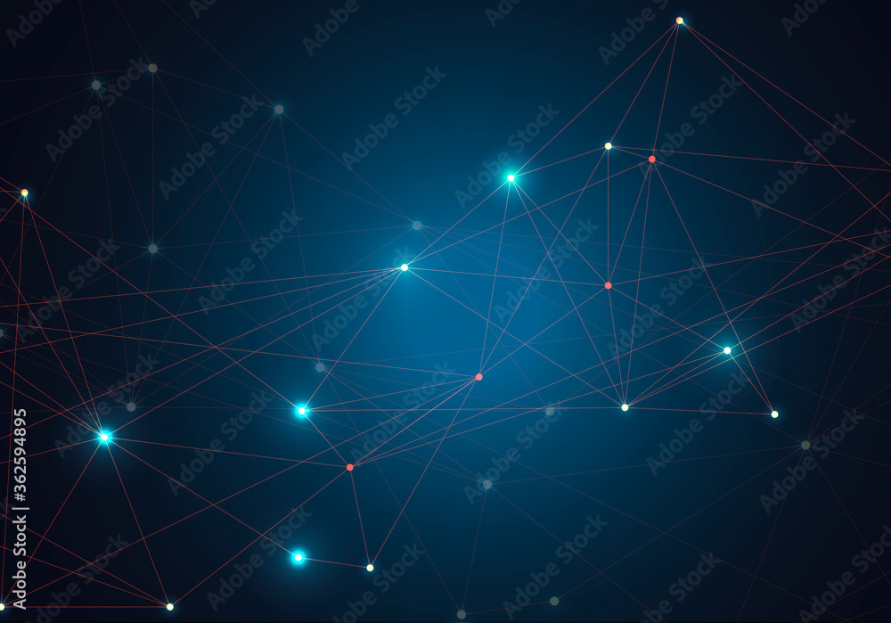 Aufkleber abstract vector glowing bright molecules with dots and lines on blue background