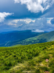 View from a top of the mountain on a cloudy day 