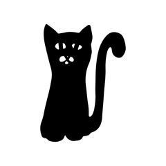 black cat in hand drawn in doodle style. vector, scandinavian, monochrome. single element for design, sticker, card, poster. animal, pet, halloween