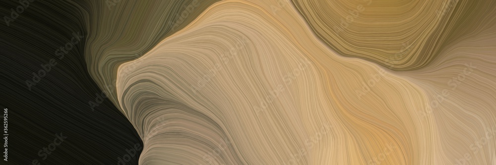Poster unobtrusive banner with elegant smooth swirl waves background design with dark khaki, very dark gree