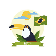 Vector Illustration of Brazil. Toucan with a Brazilian flag
