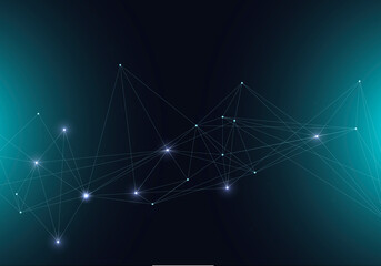 Vector abstract glowing bright molecules with dots and lines on a green background