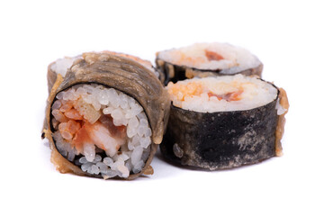 Sushi rolls with nori and seafood